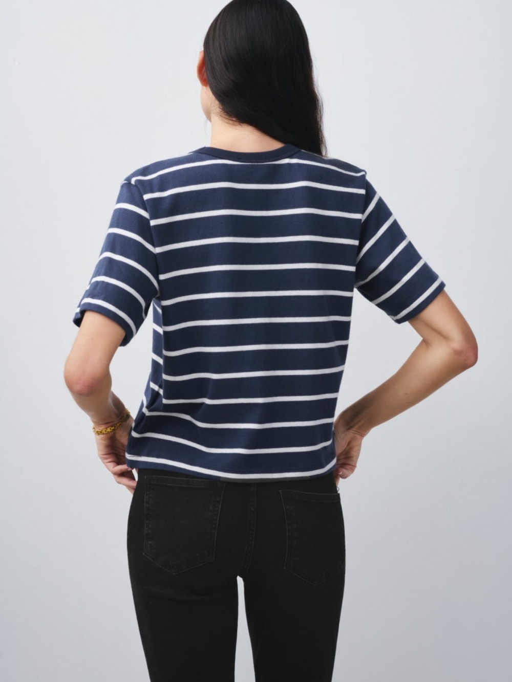 AYR The Practice Tee Dime Knit Short Sleeved Tee Shirt - Navy White Stripe - XL - Picture 9 of 14